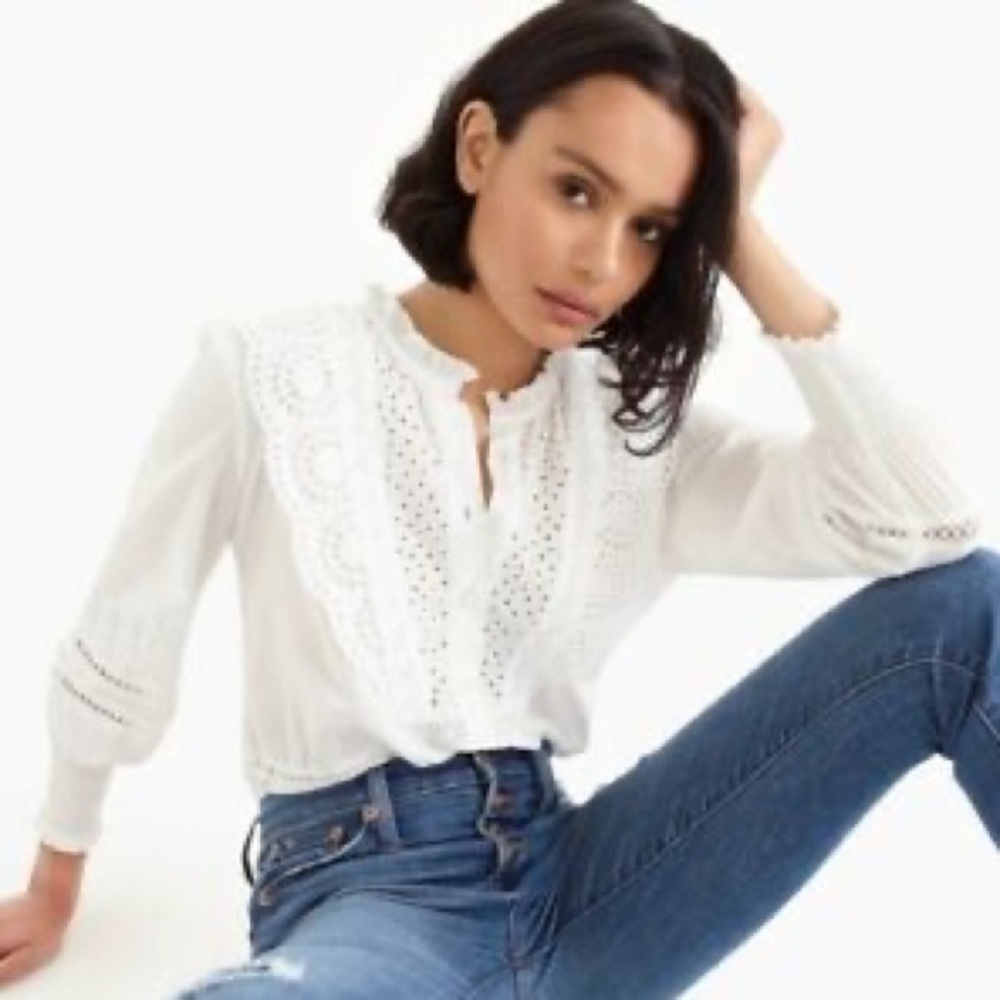 J. Crew Ruffle Neck Eyelet - White